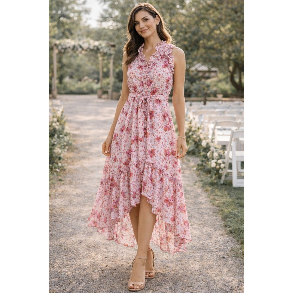 MISA Los Angeles Aurelie Floral Maxi Dress Ruffle Sleeveless XS NWT